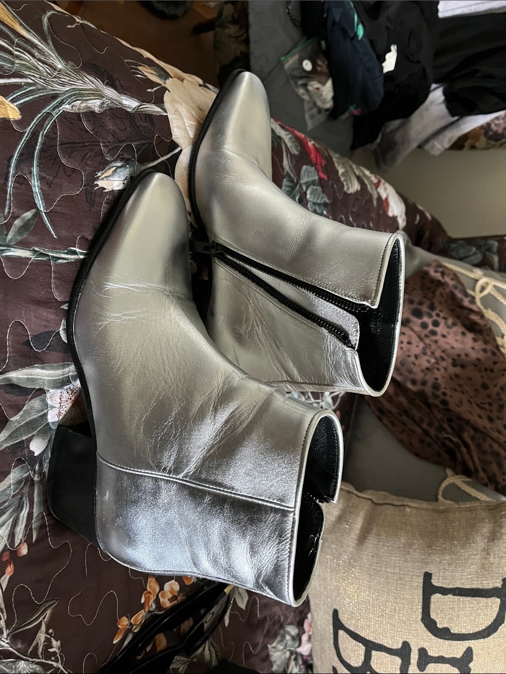The Kooples Metallic Silver Pointed Ankle Boots